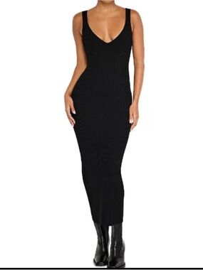Good American Virgo Sleeveless Black Rib Sweater Maxi Dress, small NWOT